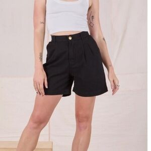 Big Bud Press Trouser Shorts Basic Black Womens XS High Waist Pleated 6" Inseam